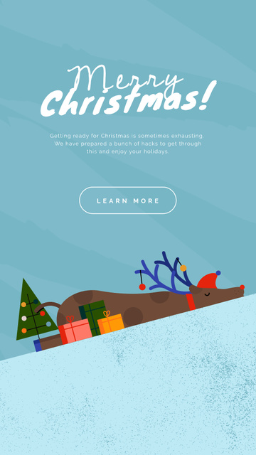 Christmas deer sleeping by presents Instagram Video Story – шаблон для дизайна