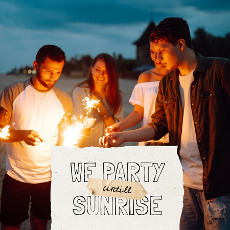 Designvorlage Party Invitation with Friends holding Sparklers für Instagram