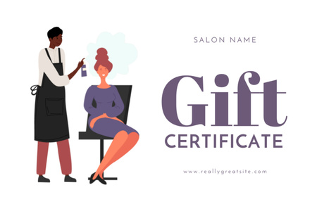 Szablon projektu Wykwintna reklama salonu piękności z kobietą robiącą fryzurę Gift Certificate