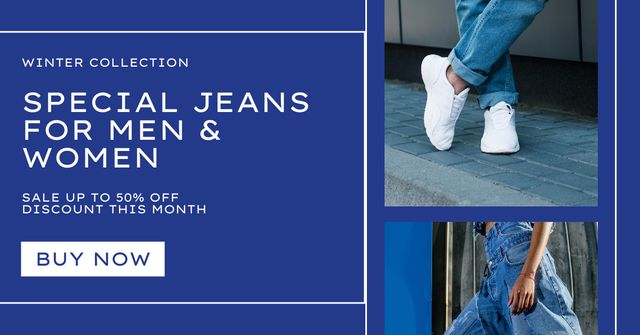 Plantilla de diseño de Winter Jeans Collection for Men and Women Facebook AD 