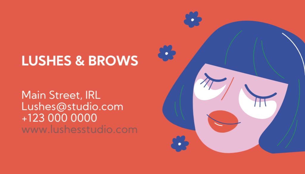 Beauty Salon Services Offer with Illustration on Red Business Card US tervezősablon