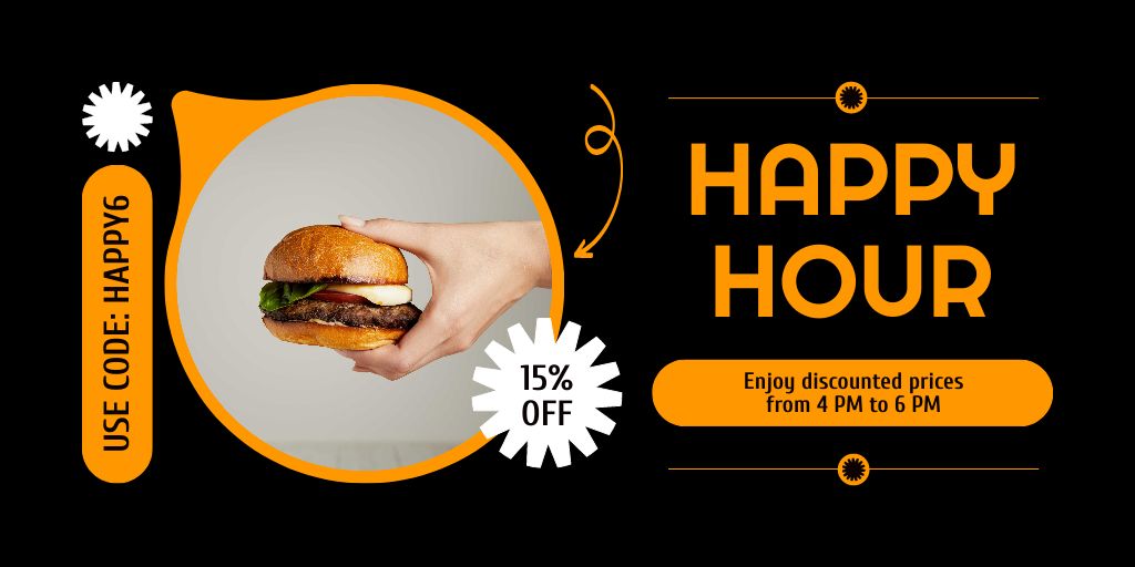 Plantilla de diseño de Discount on Burger during Happy Hours Twitter 