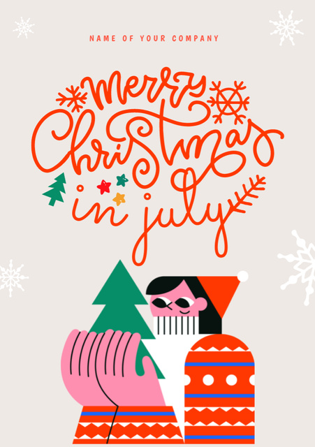 Christmas in July with Cartoon Girl Flyer A5 Design Template
