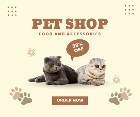 Ontwerpsjabloon van Facebook van Pet Shop Ad with Cute Cats