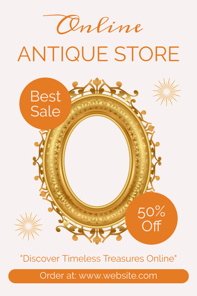 Ontwerpsjabloon van Pinterest van Golden Ornamental Mirror With Discount In Antique Store