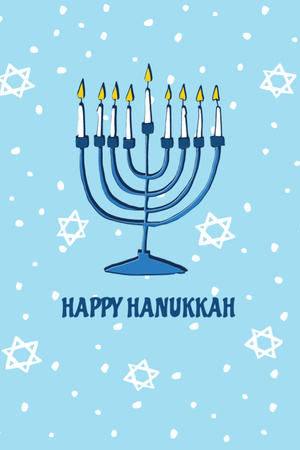 Ontwerpsjabloon van Postcard 4x6in Vertical van Happy Hanukkah Greetings with Illustrated Candlestick Menorah