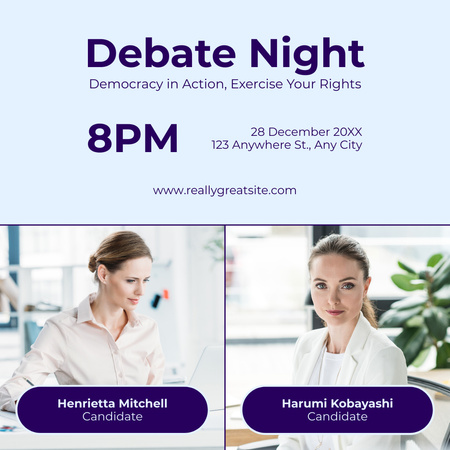 Announcement of Debate Night with Women Candidates Instagram AD Design Template