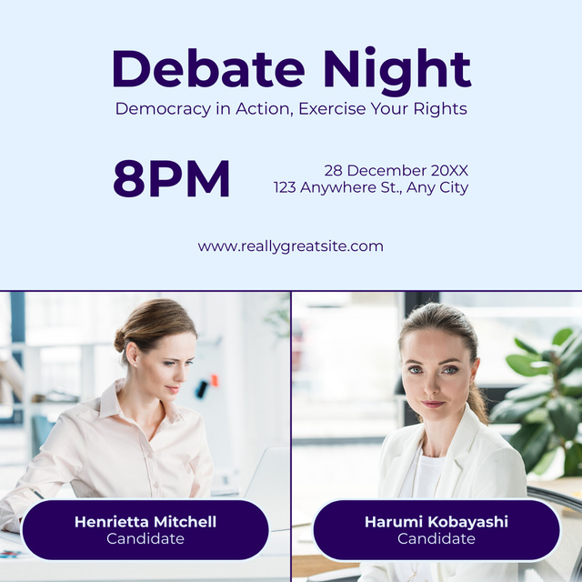 Announcement of Debate Night with Women Candidates Instagram AD tervezősablon