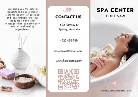 Platilla de diseño Spa Service Offer with Beautiful Woman in Bath Brochure