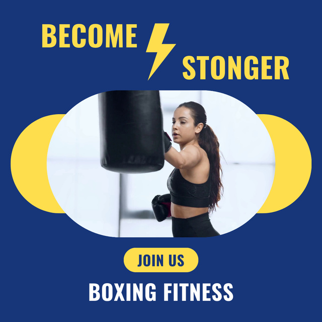 Boxing Fitness Ad with Woman on Training Animated Post Πρότυπο σχεδίασης