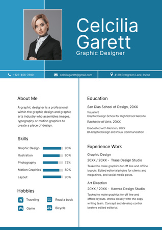 Designvorlage Graphic Designer Professional Skills and Experience für Resume