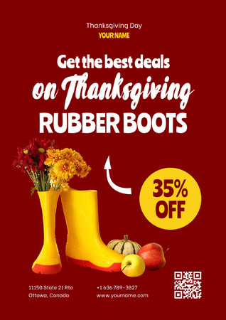Thanksgiving Rubber Boots Discount Offer Poster Design Template