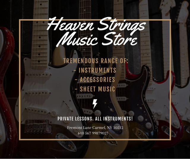 Designvorlage Guitars in Music Store für Facebook