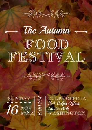 Modèle de visuel Autumn Food Festival Ad with Bright Leaves - Flyer A4