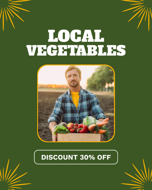 Discount on Local Vegetables on Green Instagram Post Vertical Tasarım Şablonu