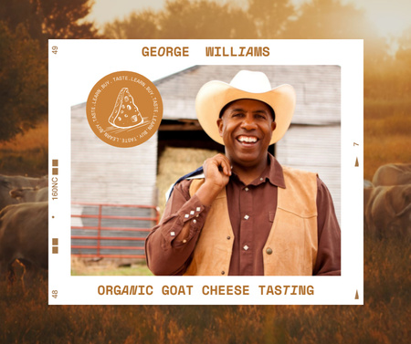 Cheese Tasting Announcement with Smiling Farmer Facebook Design Template