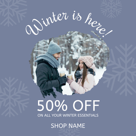 Winter Sale Ad with Happy Couple in Love Instagram Design Template