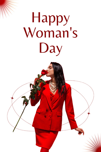 Women's Day Celebration with Woman holding Rose Pinterestデザインテンプレート