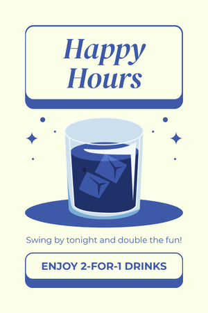 Designvorlage Ankündigung eines Happy Hour-Getränkeangebots im blauen Farbschema für Pinterest