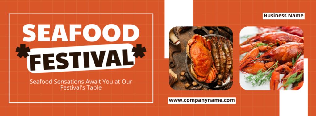 Ad of Seafood Festival Event with Prawns and Crab Facebook cover Modelo de Design