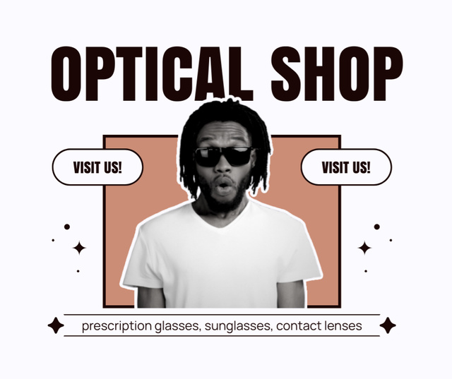 Template di design Optical Store Promo with Surprised African American Man Facebook