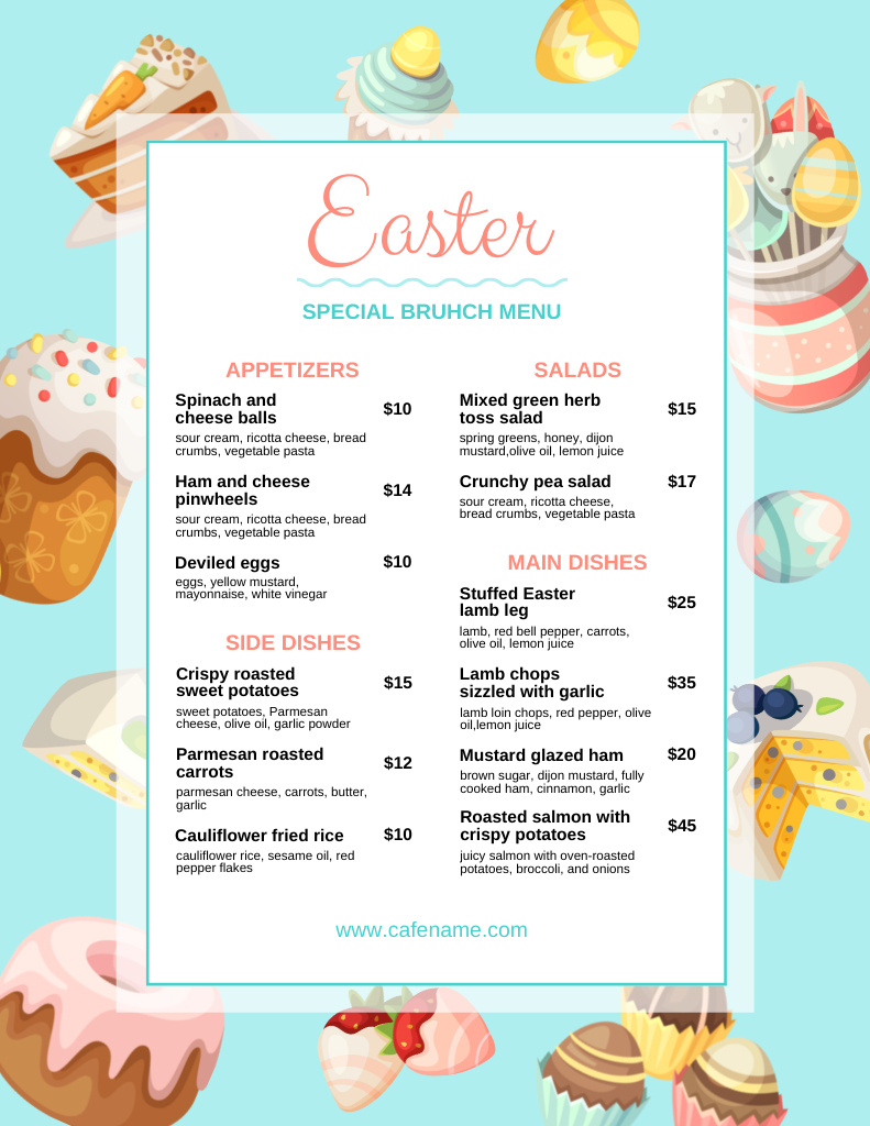 Easter Meals List with Illustration of Sweet Desserts Menu 8.5x11in Šablona návrhu