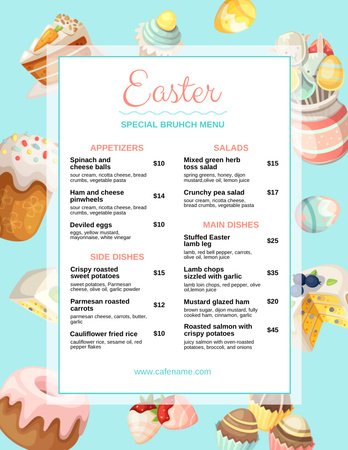 Easter Meals Offer with Illustration of Sweet Desserts Menu 8.5x11in Design Template