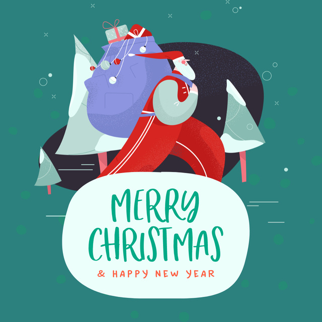 Merry Christmas and Happy New Year Greetings from Santa Instagram Tasarım Şablonu