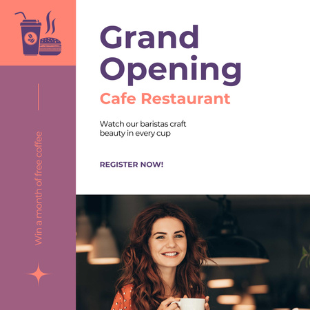 Plantilla de diseño de Gran evento de inauguración de cafetería y restaurante con registro Instagram AD 