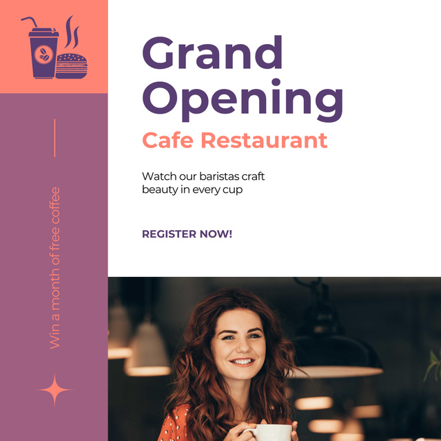 Cafe And Restaurant Grand Opening Event With Registration Instagram AD Modelo de Design