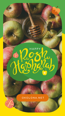 Rosh Hashanah Greeting Apples with Honey Instagram Story Design Template