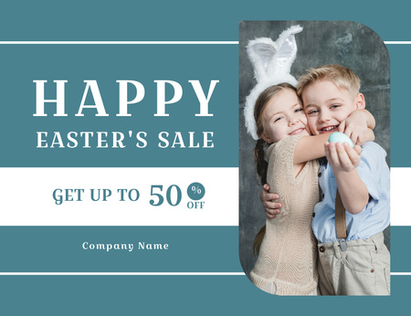 Easter Sale Offer with Cute Little Kids Thank You Card 5.5x4in Horizontal Design Template