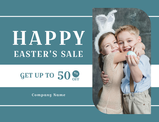 Easter Sale Notification with Cute Little Kids Thank You Card 5.5x4in Horizontal Design Template
