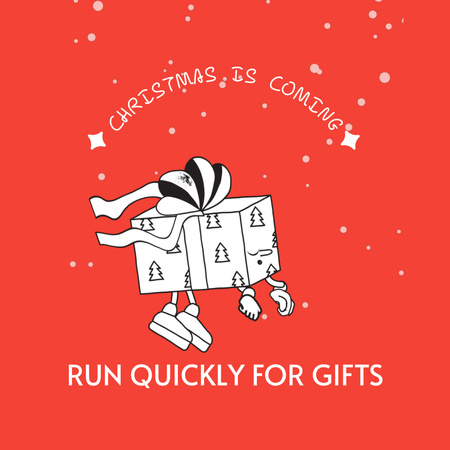 Fun-filled Christmas Holiday Greeting with Present Character Running Animated Post Design Template