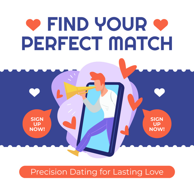 Find Perfect Match with Mobile Dating App Instagram ADデザインテンプレート