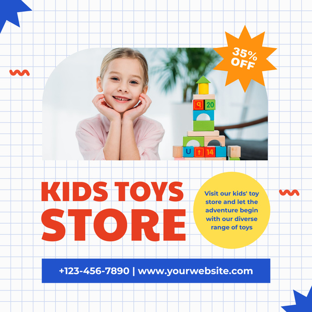 Child Toys Shop with Smiling Girl Instagramデザインテンプレート