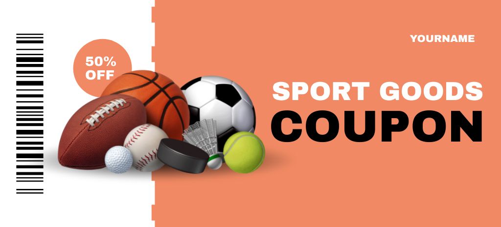 Modèle de visuel Sport Goods Discount Offer with Balls - Coupon 3.75x8.25in