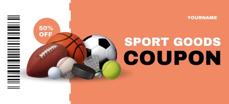 Sport Goods Discount Offer with Balls Coupon 3.75x8.25in – шаблон для дизайну