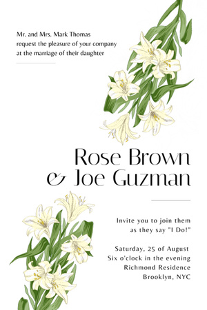 Wedding Celebration Announcement with Flowers Invitation 6x9in Design Template