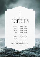 Church Invitation with Christian Cross and Ocean Waves