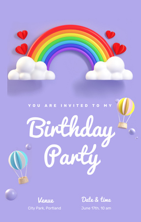 Birthday Party Announcement with Bright Rainbow Invitation 4.6x7.2in Design Template