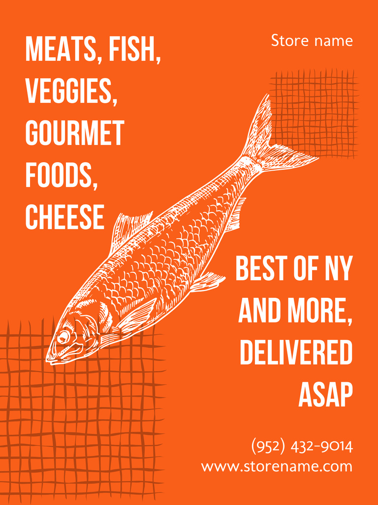 Food Delivery Offer with Illustration of Fish Poster US tervezősablon