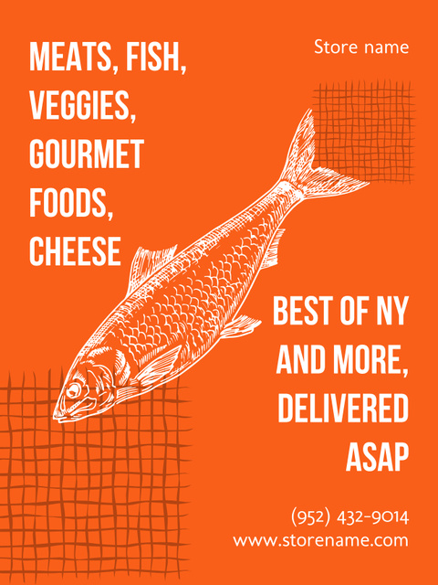Food Delivery Offer with Illustration of Fish Poster US Modelo de Design