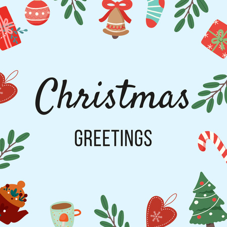 Christmas Holiday Greetings with Festive Illustration Instagram Design Template