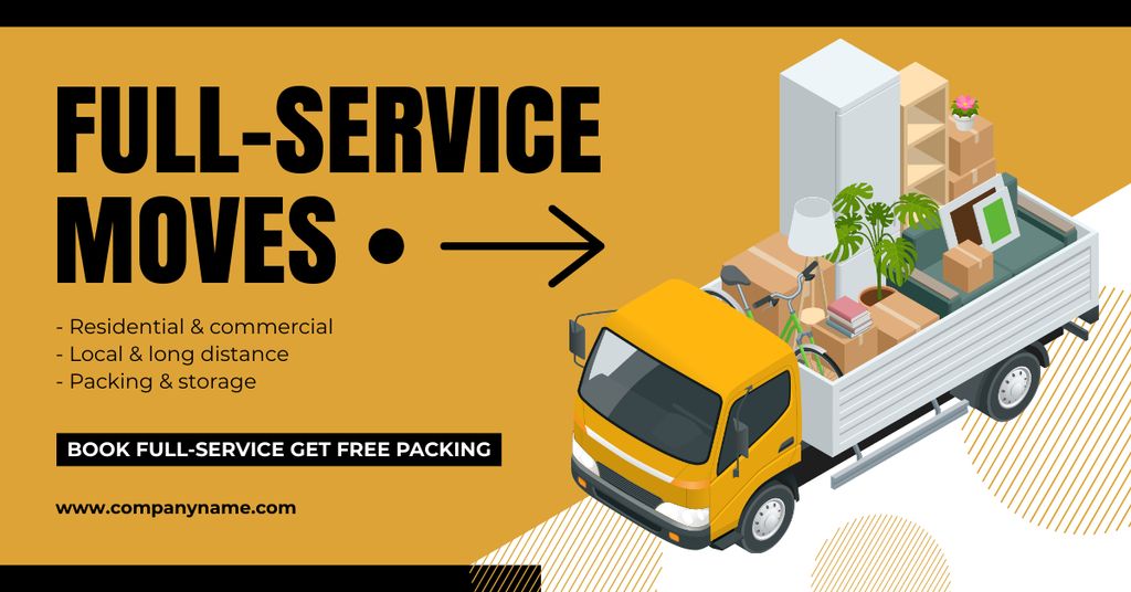 Designvorlage Offer of Full-Services Moving with Truck für Facebook AD