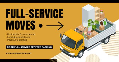 Ontwerpsjabloon van Facebook AD van Aanbod van full-service verhuizen met vrachtwagen