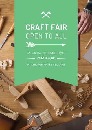 Craft Fair Announcement with Wooden Toy and Tools Poster Design Template