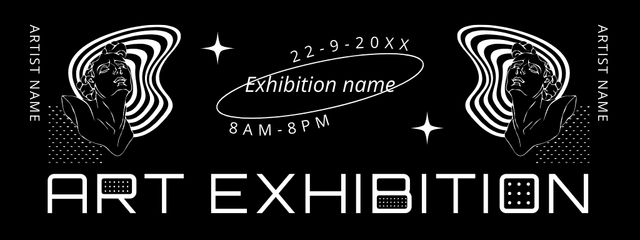 Ontwerpsjabloon van Ticket van Art Exhibition Announcement with Antique Busts on Black