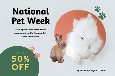 International Pet Week with Cute Funny Rabbits Postcard 4x6in Design Template