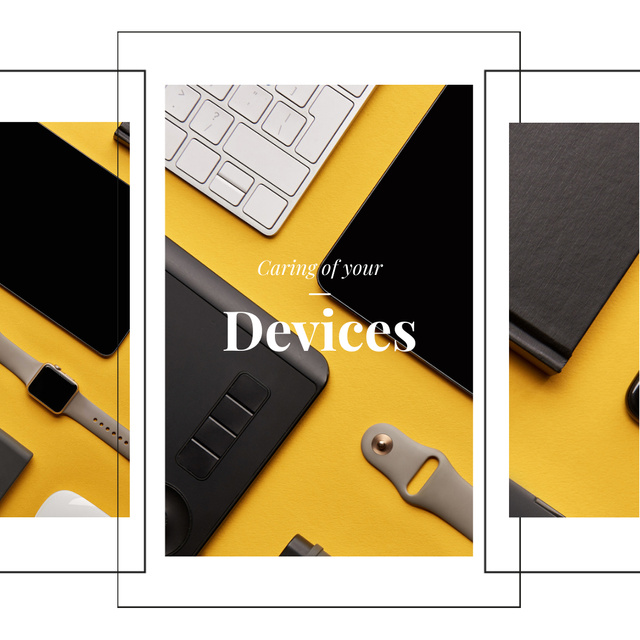 Smart Watch and Digital Devices in Yellow Animated Post Modelo de Design